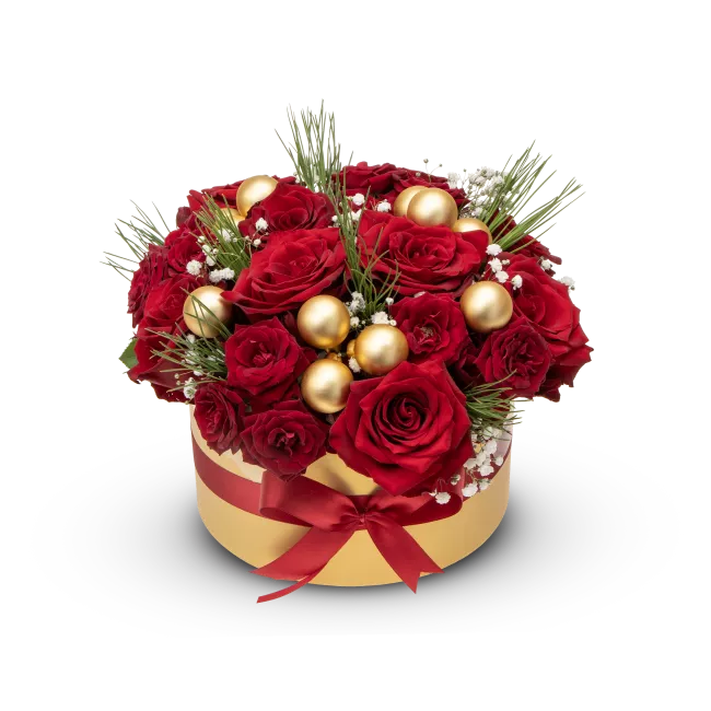 Christmas flowerbox of red roses